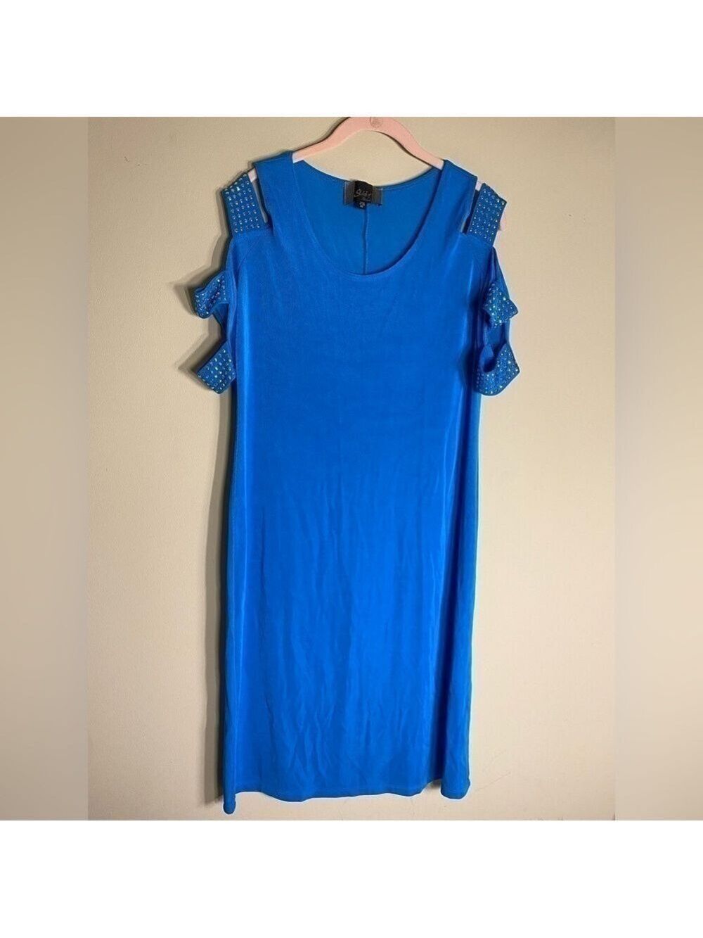 Slinky Brand Blue Cold Shoulder Dress M